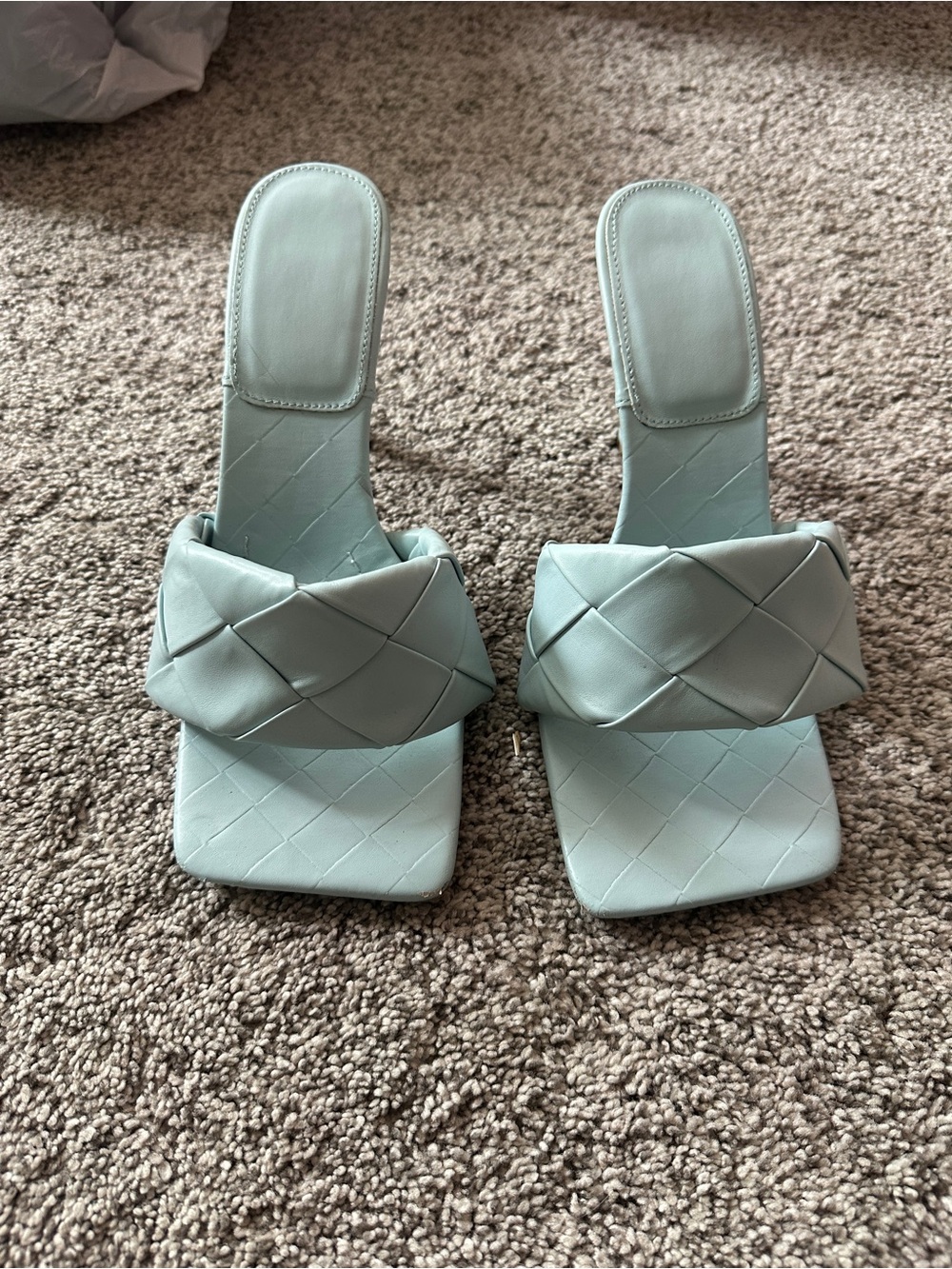 Like new!! Woven Square-Toe Slide Sandals - Light Blue Mint